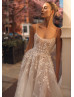 Beaded Spaghetti Straps Ivory 3D Lace Tulle Floral Wedding Dress